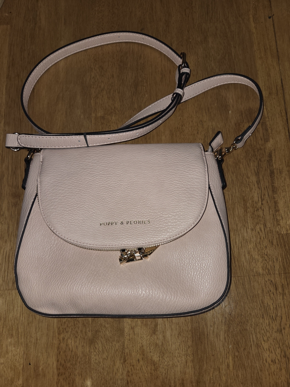 Poppy & Peonies Light Blush Leather Crossbody with Gold Accent
